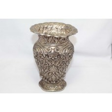 Antique Flower Vase Old Handmade Solid Silver Traditional Hand Engraving Work